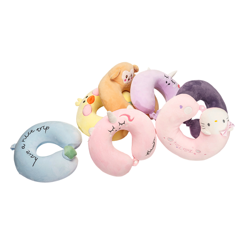 Joli ensemble d'oreillers en forme de U en peluche avec dessus d'animal