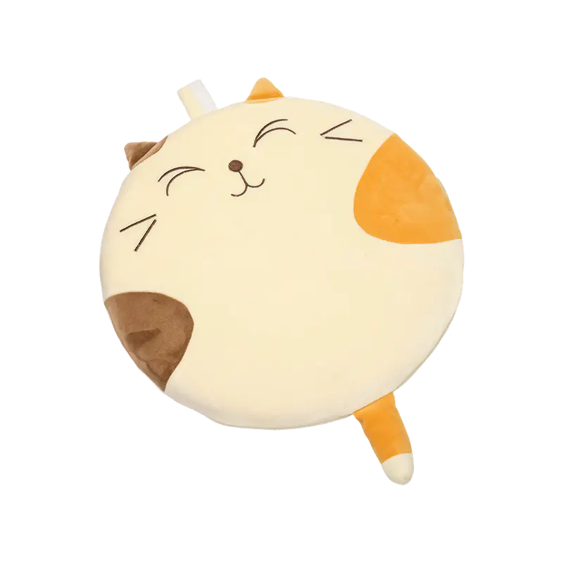 Coussins peluche chat rond blanc souriant