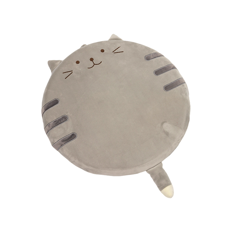 Coussins peluche chat rond souriant gris