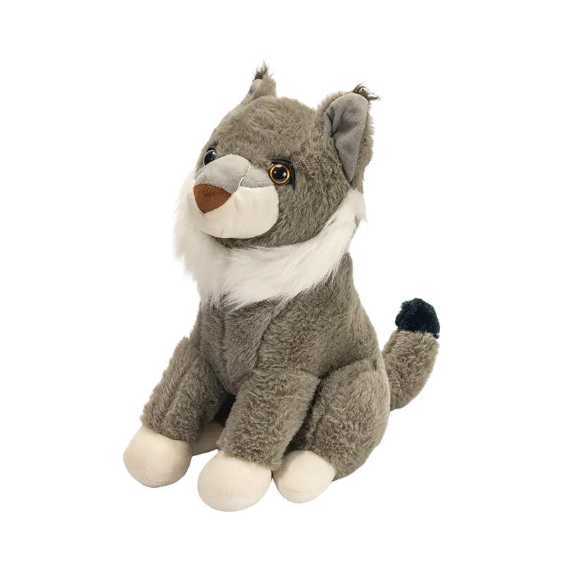 Peluche lynx assis en peluche, jouets en peluche d'animaux sauvages