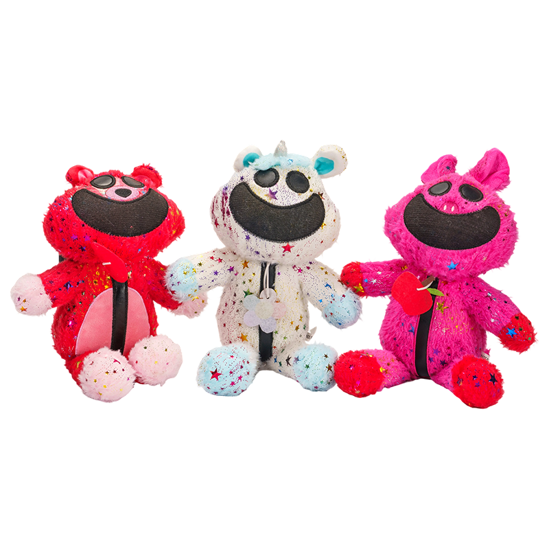 Jouet de lapin en peluche unique et fantastique en rouge, rose et blanc