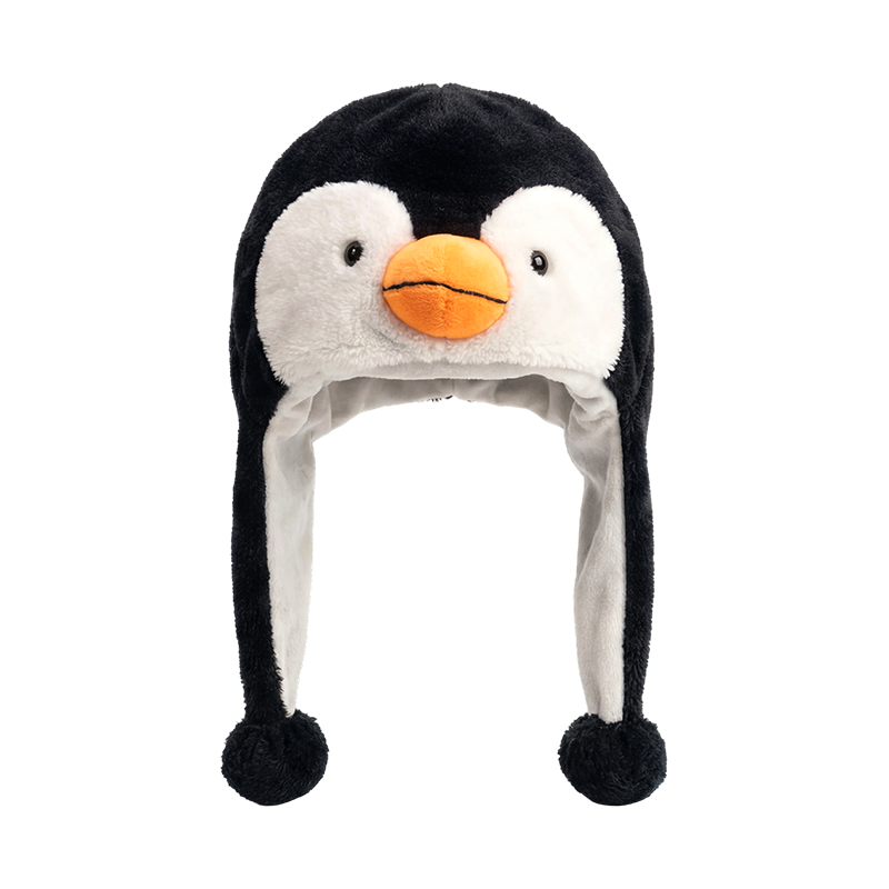 Bonnet peluche pingouin noir et blanc