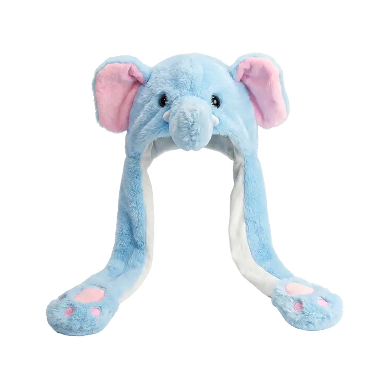Bonnet en peluche éléphant bleu