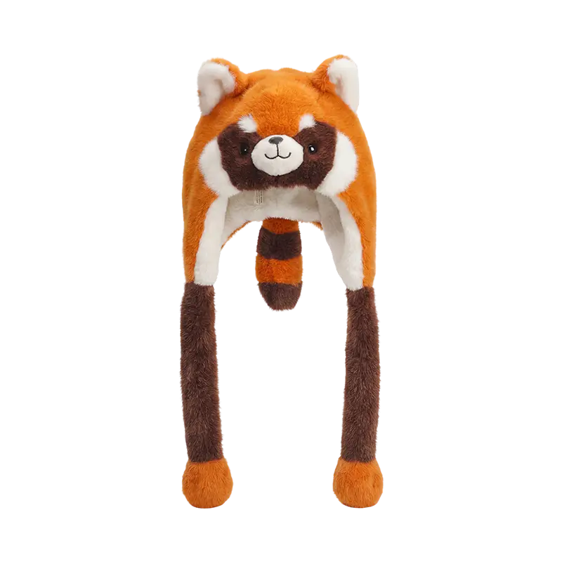 Chapeau en peluche panda rougeâtre marron