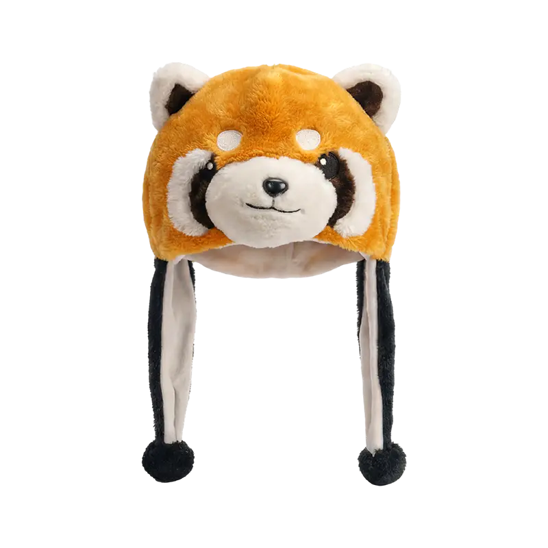 Chapeau en peluche panda roux à corps marron