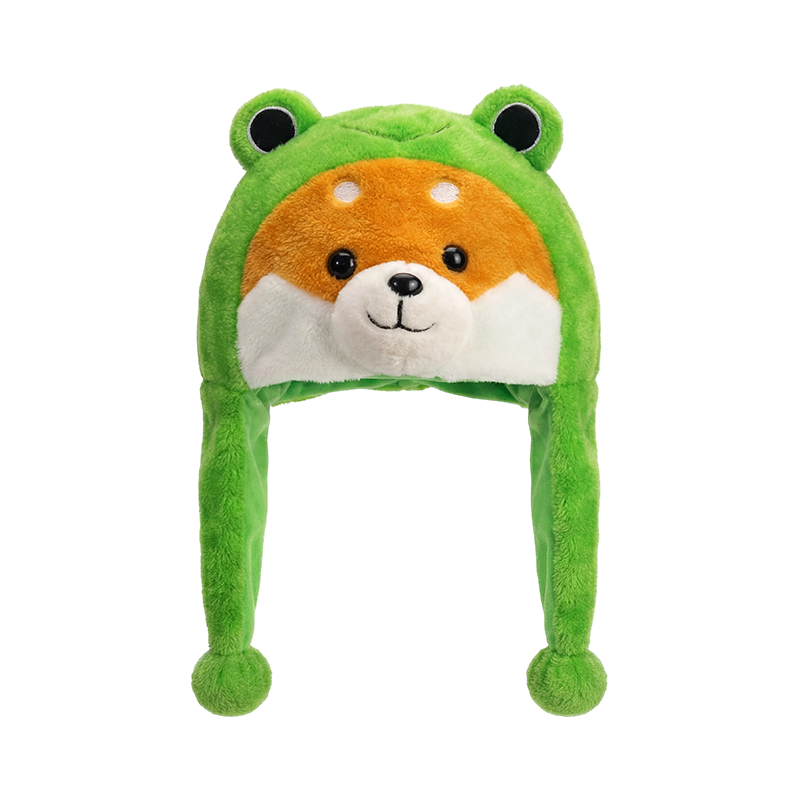 Bonnet peluche oreilles de grenouille verte