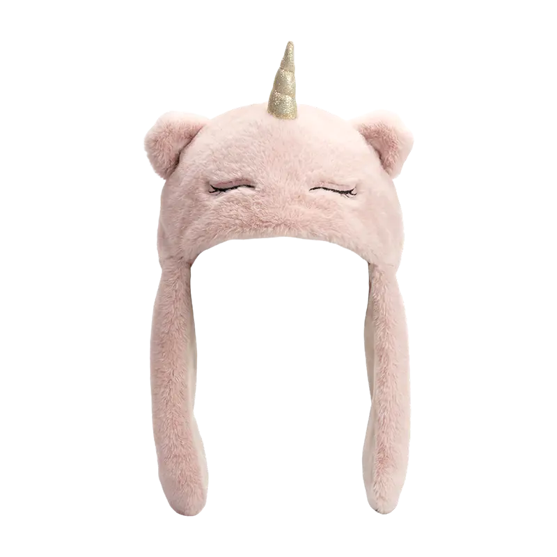 Bonnet peluche licorne rose