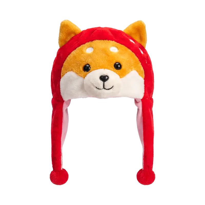 Bonnet en peluche écarlate aspect shiba
