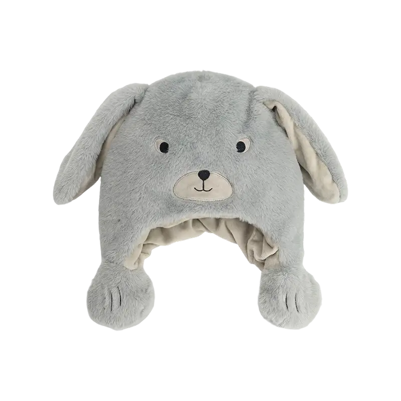 Bonnet en peluche lapin gris tout doux