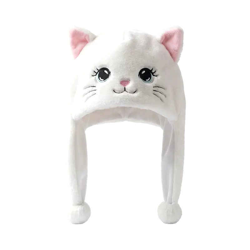 Bonnet en peluche chaton blanc